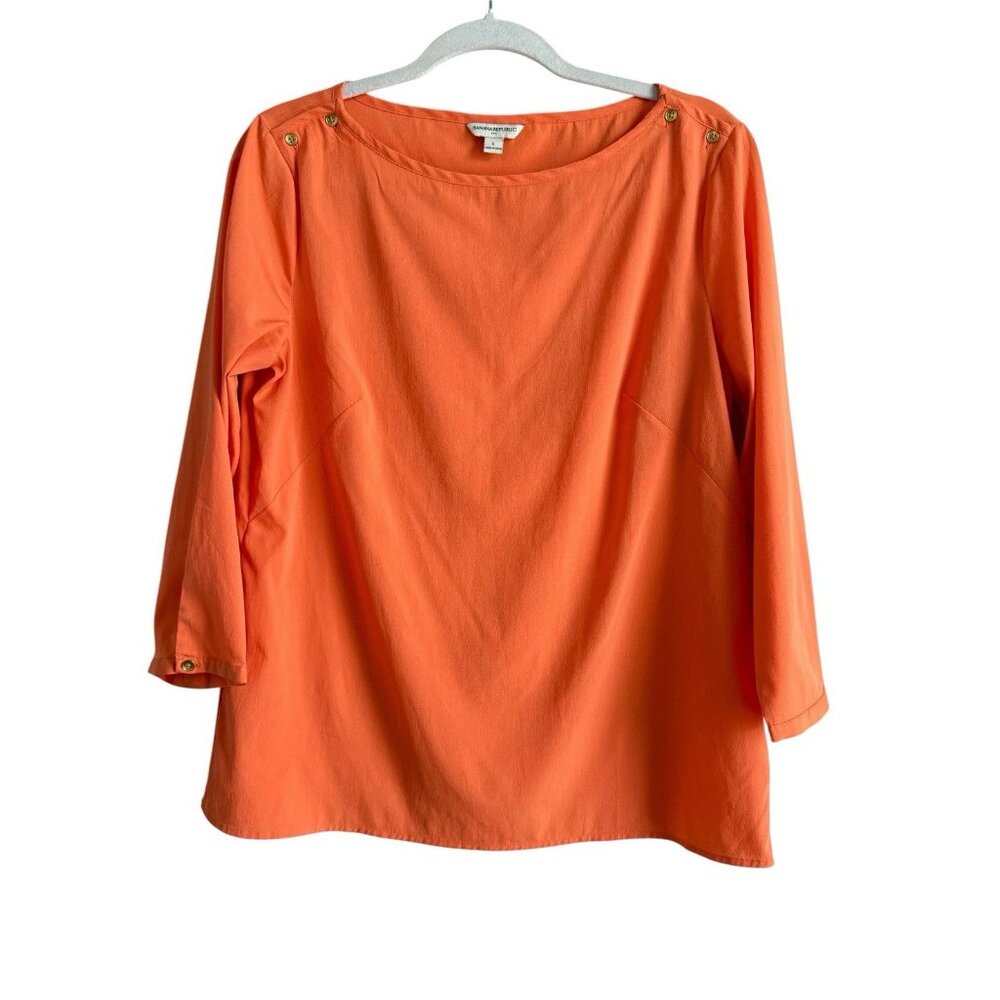Banana Republic Women’s Large‎ Button Shoulder Detail 3/4 Sleeve Coral Orange